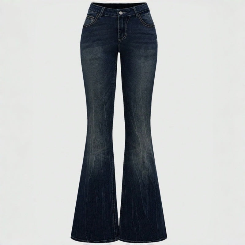 Damen Bootcut Jeans mit aufwendigen Stickereien und hohem Bund R&B