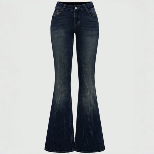 Damen Bootcut Jeans mit aufwendigen Stickereien und hohem Bund R&B