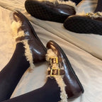 Damen Clogs mit kuscheligem Kunstfellkragen und modischen Schnallen R&B