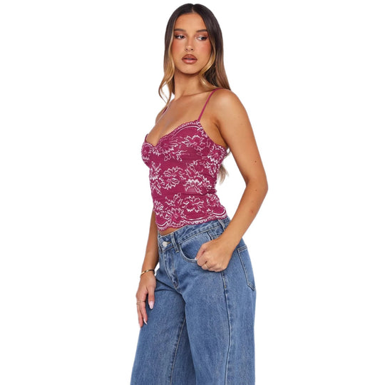 Damen Spitzen-Cami-Top mit zarten Trägern und eleganten Details R&B