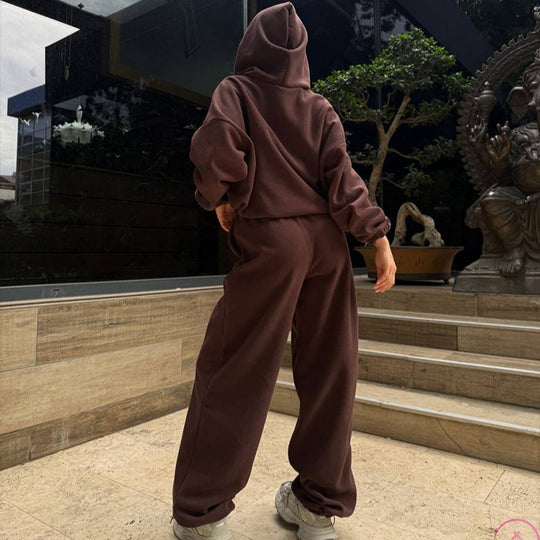 Damen Oversized Sweatset mit Kapuze und elastischen Bündchen R&B