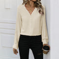 Damen elegante Bluse mit Spitzenakzenten und Knopfleiste