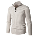 Herren eleganter Strickpullover mit durchgehendem Reißverschluss und Rippenstruktur R&B