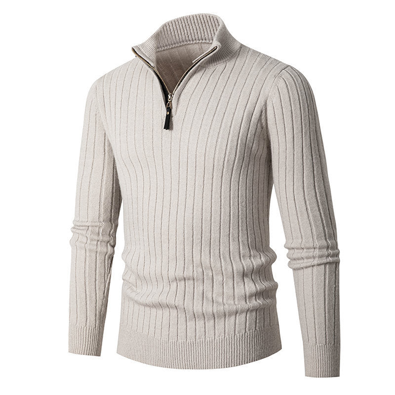 Herren eleganter Strickpullover mit durchgehendem Reißverschluss und Rippenstruktur R&B