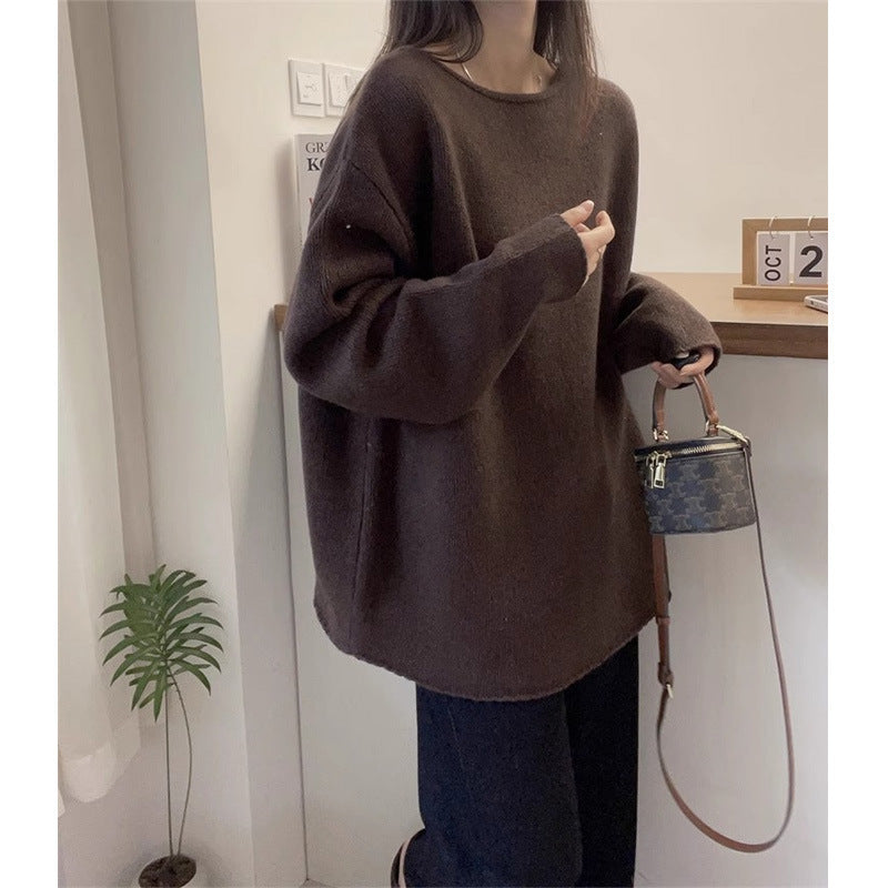 Damen Oversized Strickpullover mit lässigem Schnitt und hohem Kragen R&B