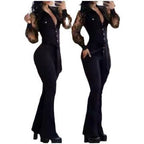 Damen Eleganter Jumpsuit mit transparenten Ärmeln und tailliertem Schnitt R&B