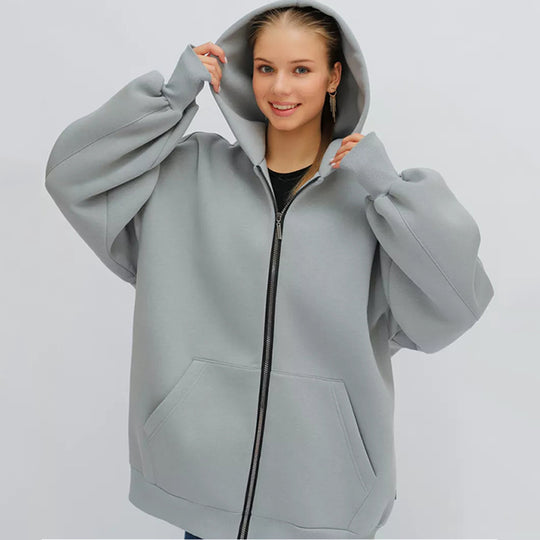 Damen lässiger Oversized Zip-Hoodie mit tiefen Taschen R&B