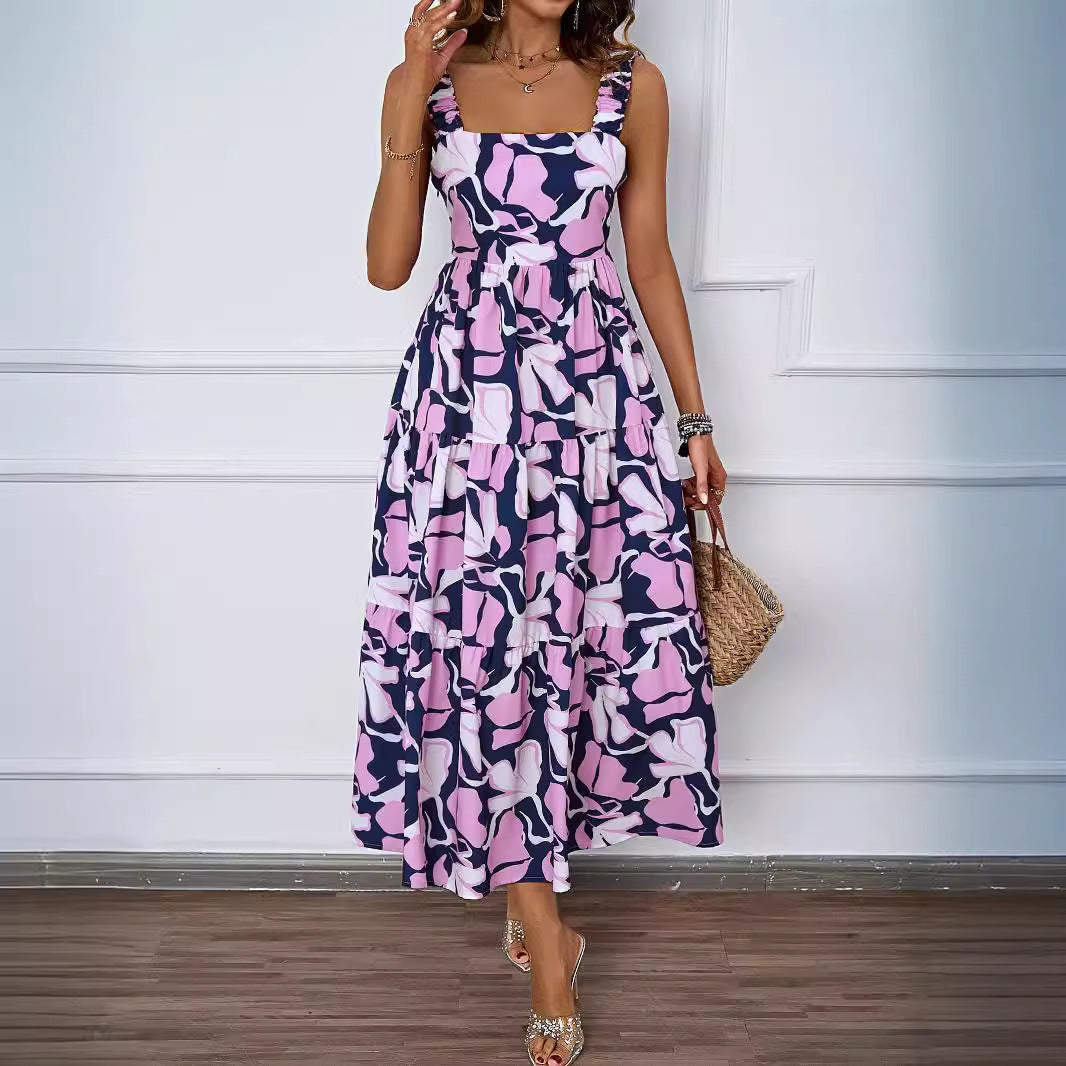 Damen Maxikleid mit verspieltem Rüschendesign und gemustertem Oberteil R&B