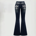 Damen Bootcut Jeans mit aufwendigen Stickereien und hohem Bund R&B