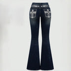 Damen Bootcut Jeans mit aufwendigen Stickereien und hohem Bund R&B