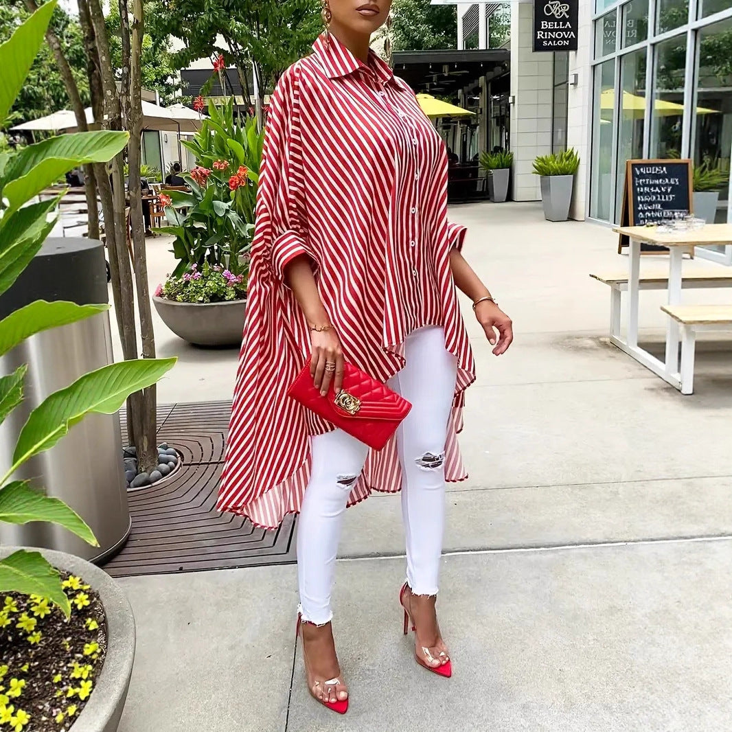 Damen Streifenbluse mit asymmetrischem Schnitt und Oversize-Design R&B