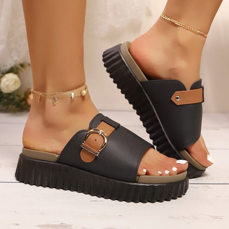 Damen Komfortable Plateau-Sandalen mit modischer Schnallen-Applikation R&B