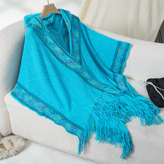 Damen eleganter Poncho mit hochwertigem Strukturdesign und Fransen R&B