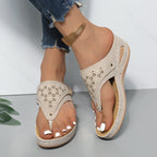 Damen Zehentrenner-Sandalen mit luftiger Schnürung und modischem Dekor R&B
