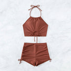 Damen Bikiniset mit gerafftem Crop-Top und freizügigen Shorts