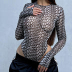 Damen Langärmliges Mesh-Oberteil mit kontrastierenden Schriftzügen R&B