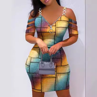 Damen Figurbetontes Kleid mit seitlichem Reißverschluss und modernen Trägerdetails R&B