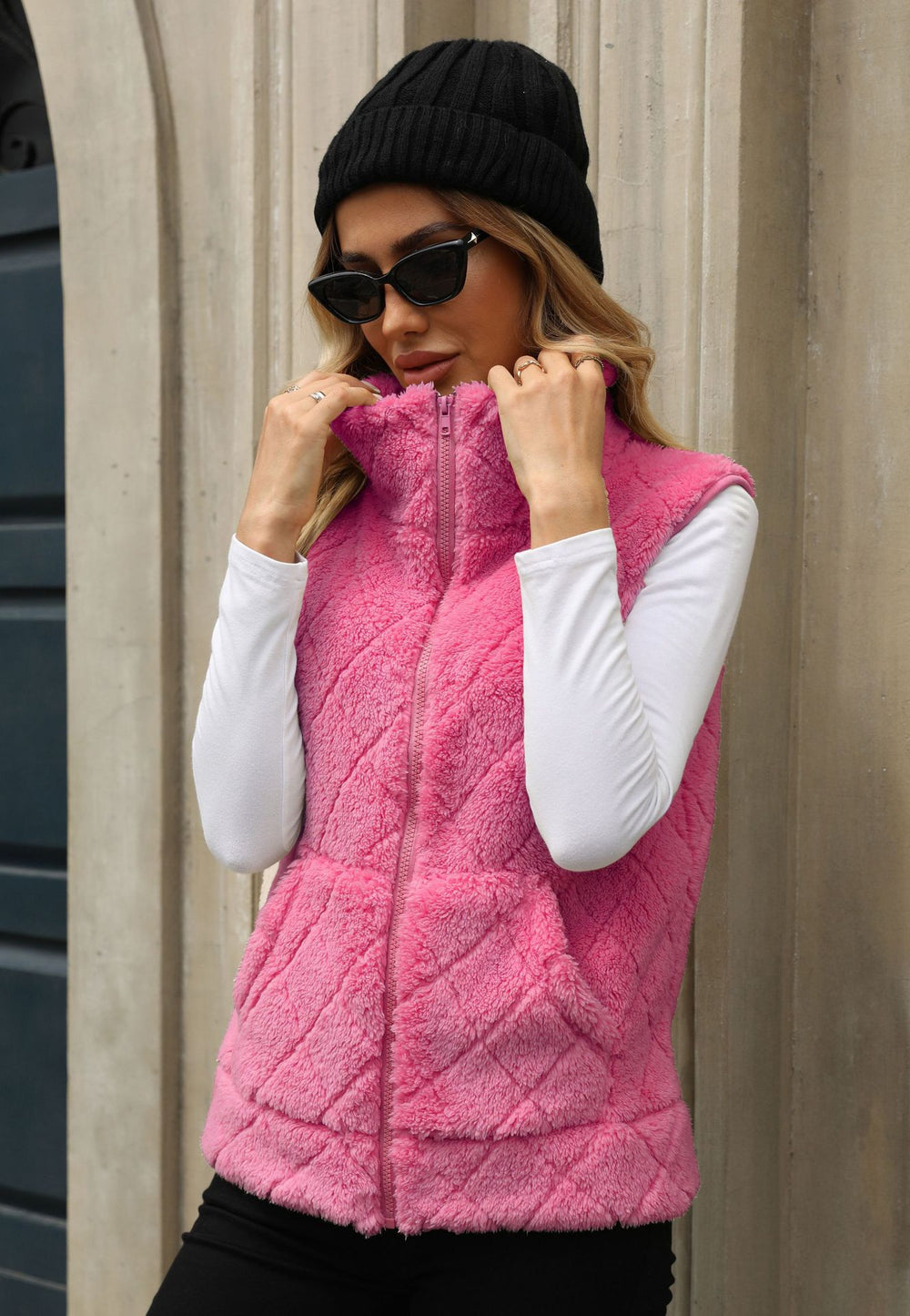 Damen Kuschelige Fleece-Weste mit Kapuze R&B