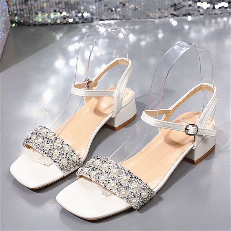 Damen elegante Riemensandalen mit transparentem Obermaterial und glitzernden Perlen R&B