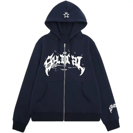 Damen Kapuzensweater mit urbanem Grafikelement und praktischen Taschen R&B