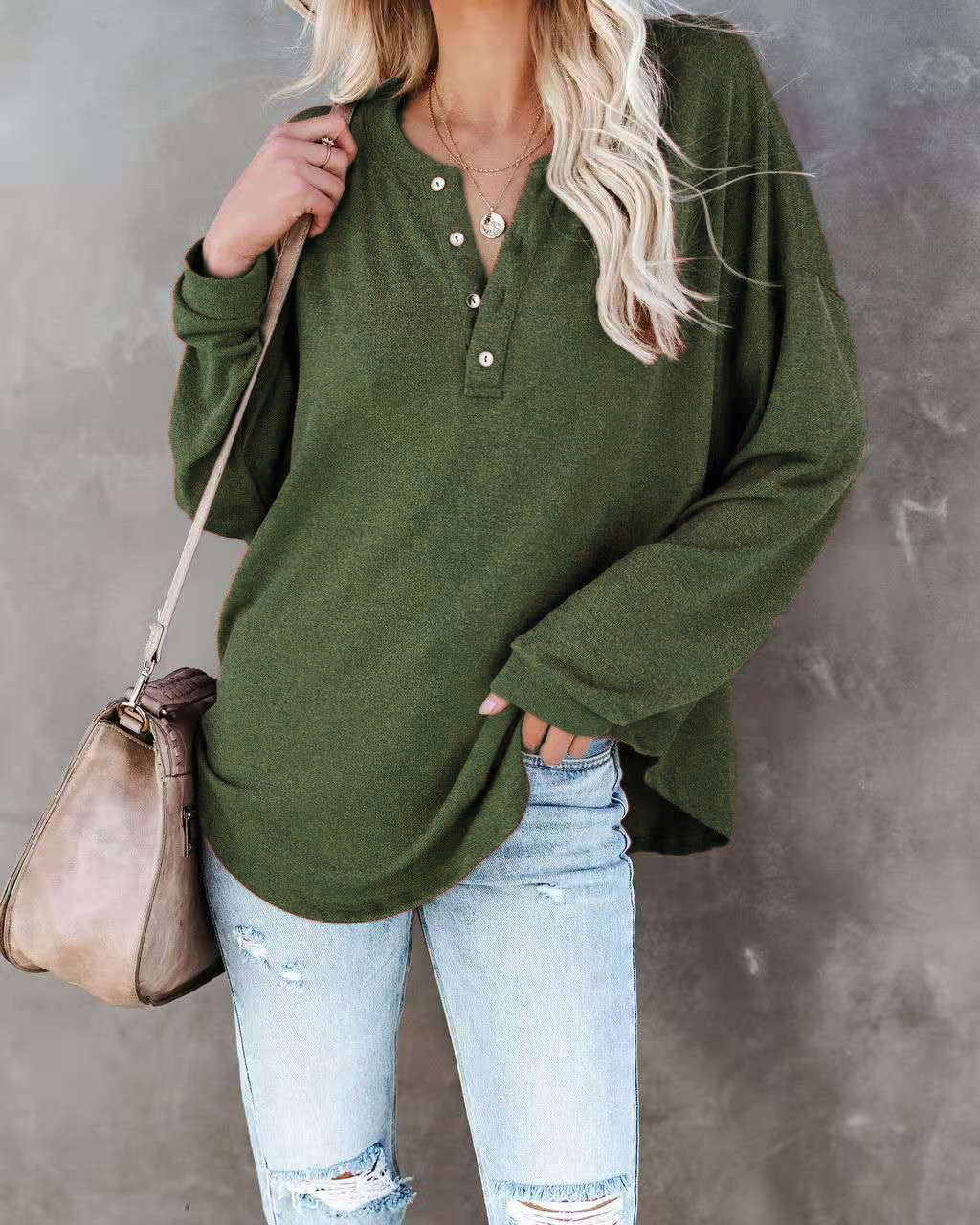 Damen Langarmshirt mit Knopfdetail und lässigem Schnitt R&B