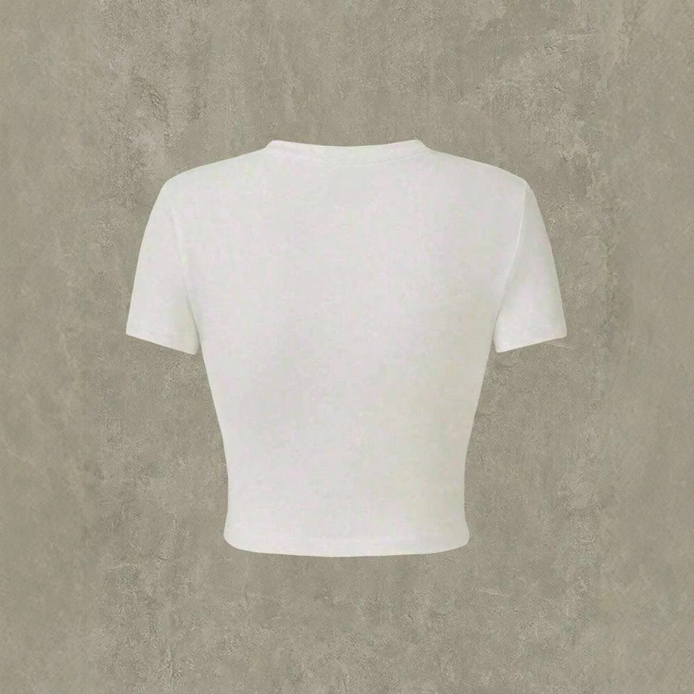 Damen Crop-T-Shirt mit verspieltem Katzenmotiv und Cowboy-Design R&B