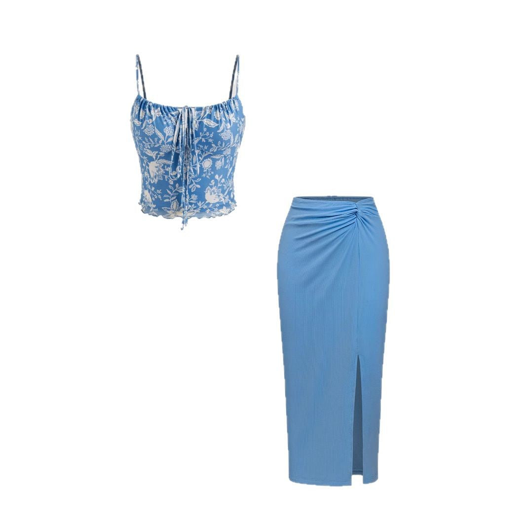 Damen Modisches Crop-Top und figurbetonte Midi-Rock Set R&B