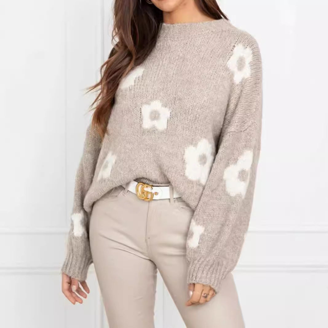 Damen gemütlicher Strickpullover mit floralem Muster R&B