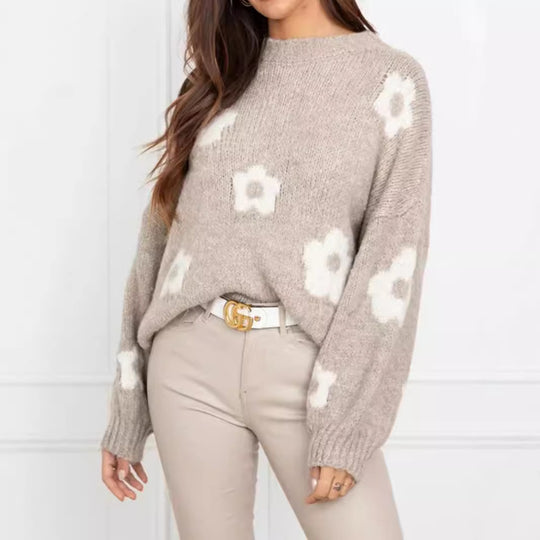Damen gemütlicher Strickpullover mit floralem Muster R&B