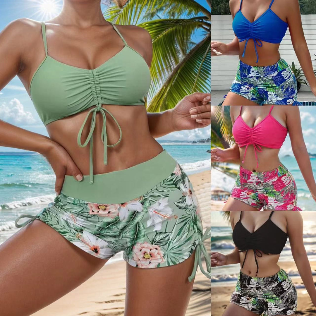 Damen Bikini-Set mit rüschenverziertem Oberteil und modischen Shorts R&B