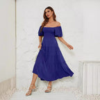 Damen Maxikleid mit Puffärmeln und elastischem Oberteil R&B