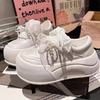 Damen modische Plateau-Sneaker mit dekorativem Schleifendetail und eleganter Schnürung R&B