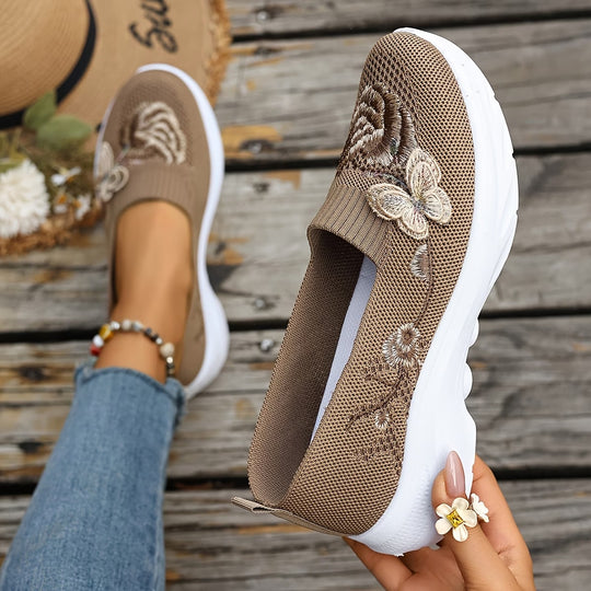 Damen Mokassins mit floraler Stickerei und flexiblem Sohlen R&B