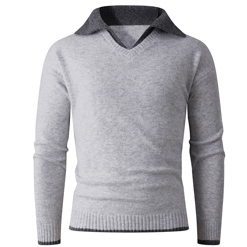 Herren eleganter V-Ausschnitt Pullover mit kontrastierendem Kragen R&B