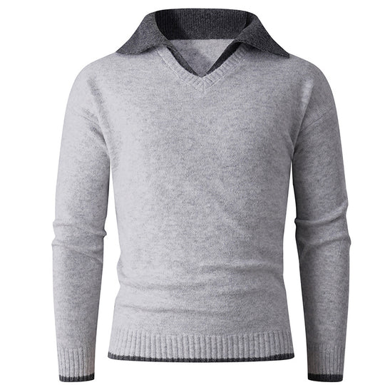 Herren eleganter V-Ausschnitt Pullover mit kontrastierendem Kragen R&B
