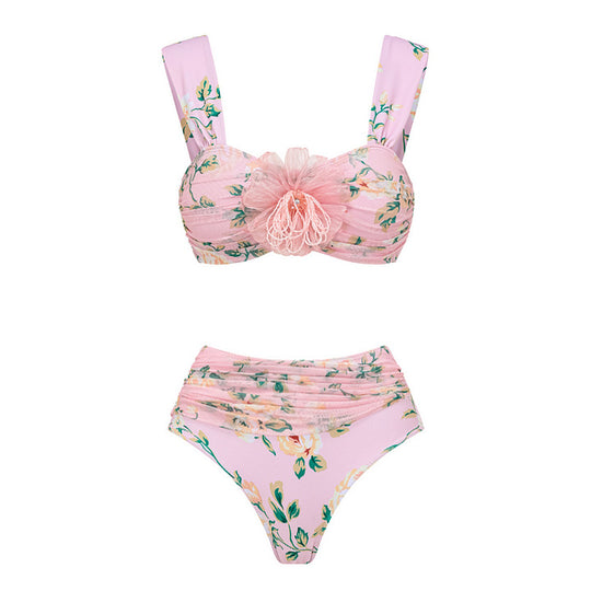 Damen Bikini-Set mit floralen Details und luftiger Maxi-Rock R&B