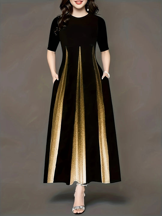 Damen Maxikleid mit elegantem Liniendesign und praktischen Seitentaschen R&B