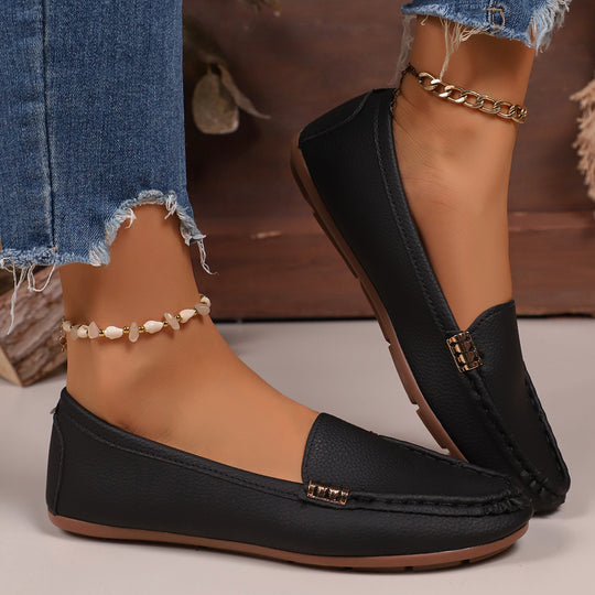Damen nan schlanke Mokassin-Slipper mit handgenähter Vordernaht, gepolstertem Komfortfußbett und flexibler rutschfester Gummisohle R&B
