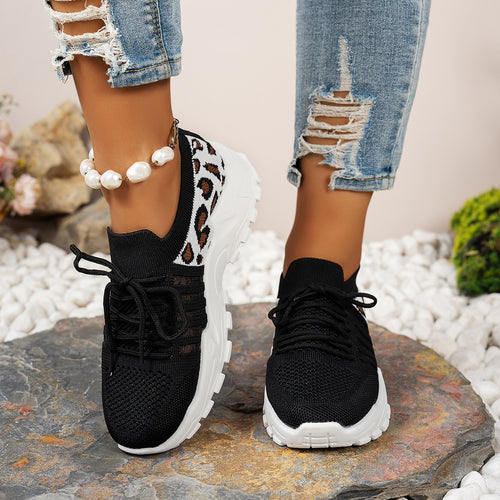 Damen Sportliche Sneakers mit atmungsaktivem Netzdesign und modischem Leopardenmuster R&B