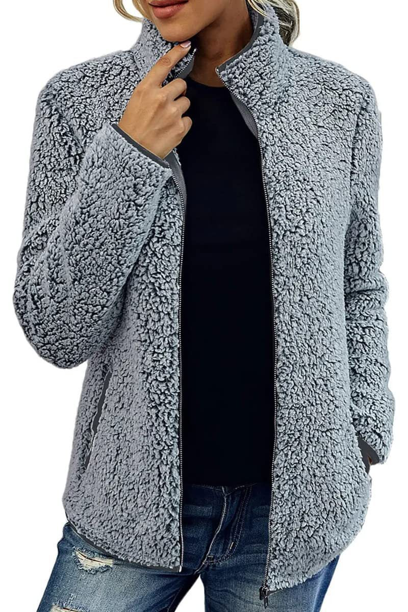 Damen kuschelige Fleecejacke mit hohem Kragen und praktischen Taschen R&B