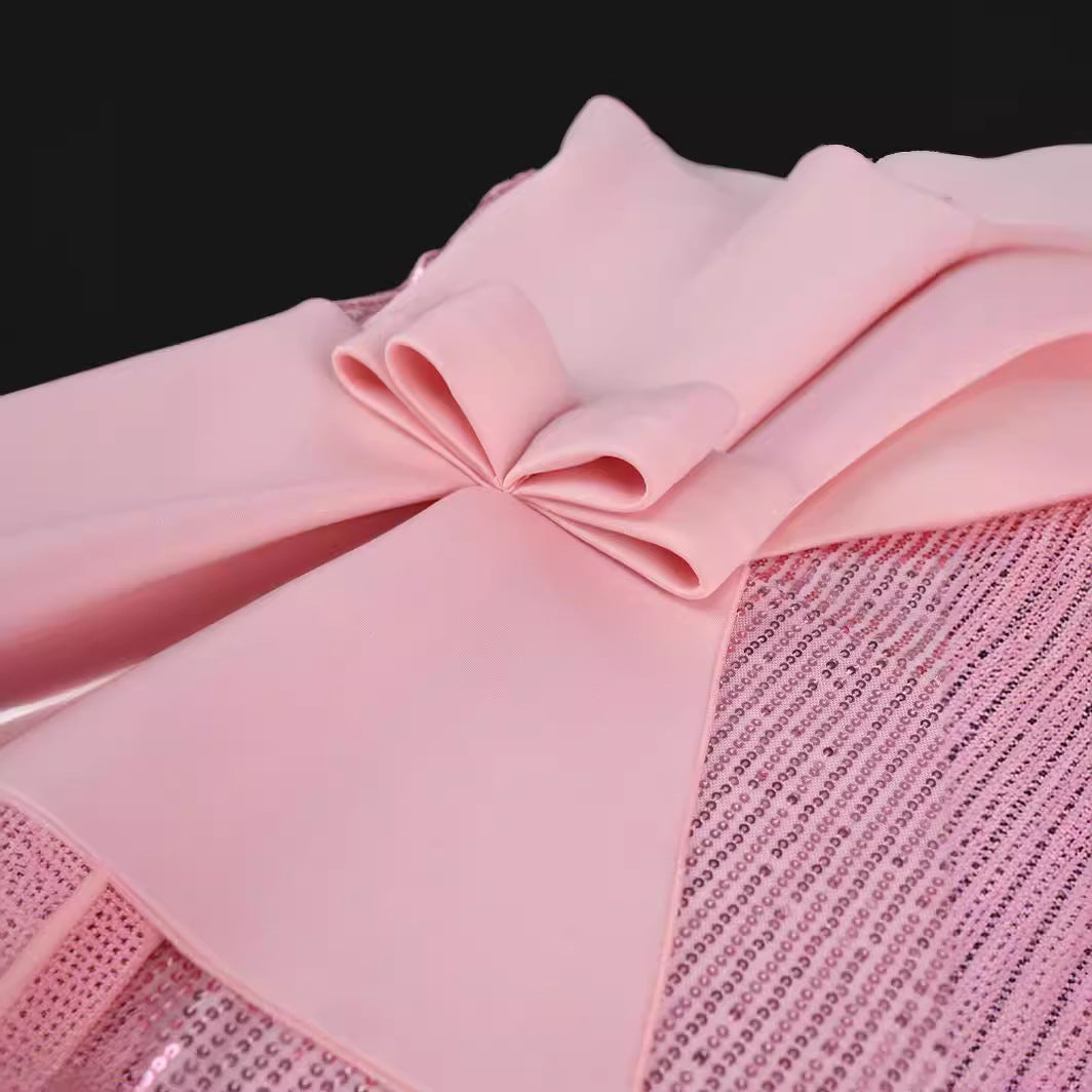 Damen glitzerndes Abendkleid mit asymmetrischem Design und extravaganten Rüschen R&B