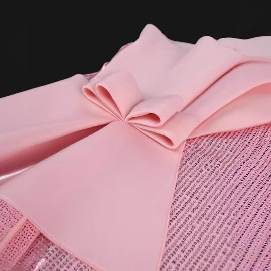 Damen glitzerndes Abendkleid mit asymmetrischem Design und extravaganten Rüschen R&B