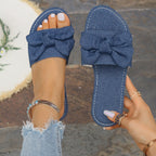 Damen Denim-Pantolette mit dekorativer Schleife R&B