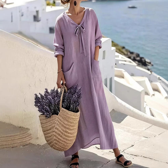 Damen Maxikleid mit seitlichen Taschen und Schleifendetails R&B