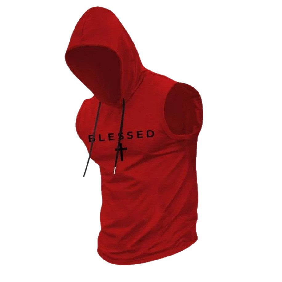Herren nan ärmelloses Kapuzen-Sweatshirt mit Slogandruck und athletischer Passform R&B