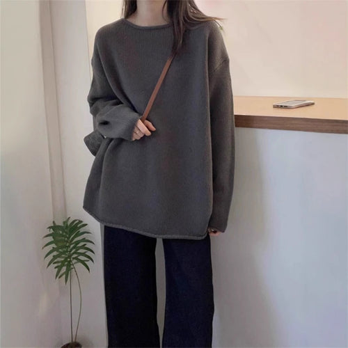 Damen Oversized Strickpullover mit lässigem Schnitt und hohem Kragen R&B