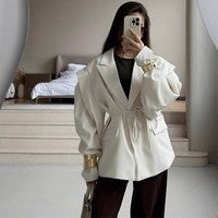 Damen eleganter Oversized-Blazer mit Gürteldetail R&B
