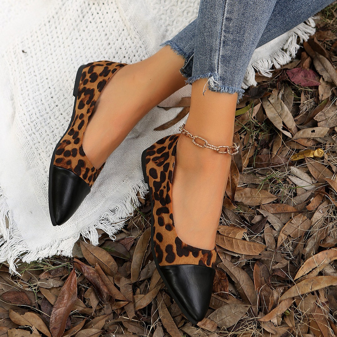 Damen Ballerinas mit eleganten Leopardenprint und modischem Spitzen-Zehenbereich R&B