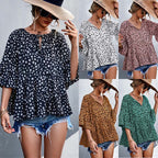 Damen lässige Bluse mit voluminösen Ärmel und modischem Punktmuster R&B