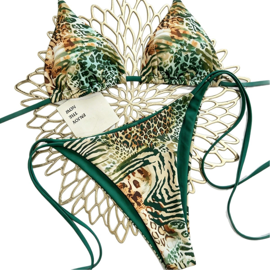 Damen Triangel Bikini mit animalischem Muster und verstellbaren Bändern R&B